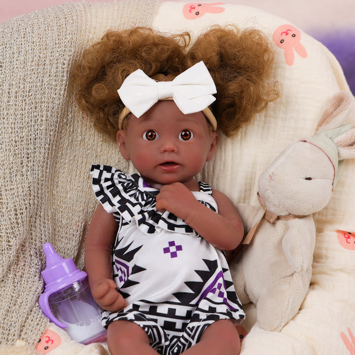 Babeside Stella 12" Full Silicone Reborn Baby Doll African American Girl Blue Eyes