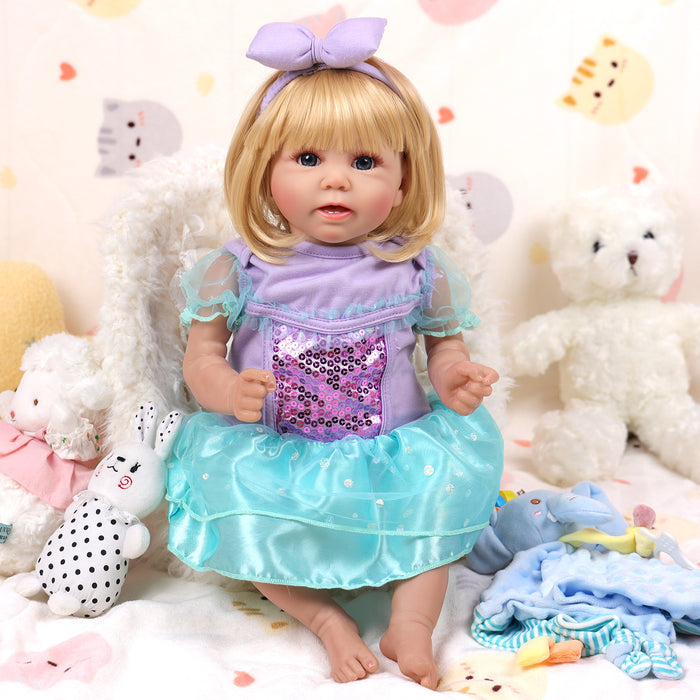 Babeside Stella 20'' Realistic Reborn Baby Doll Purple&Green Suit Blue Eyes Baby Girl