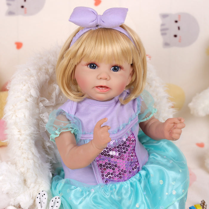 Babeside Stella 20'' Realistic Reborn Baby Doll Purple&Green Suit Blue Eyes Baby Girl