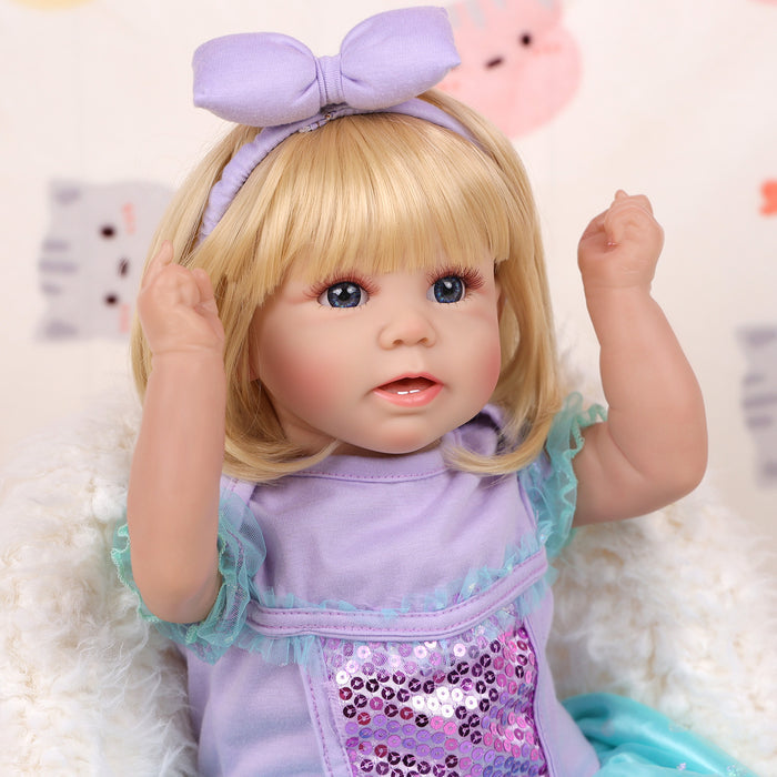 Babeside Stella 20'' Realistic Reborn Baby Doll Purple&Green Suit Blue Eyes Baby Girl