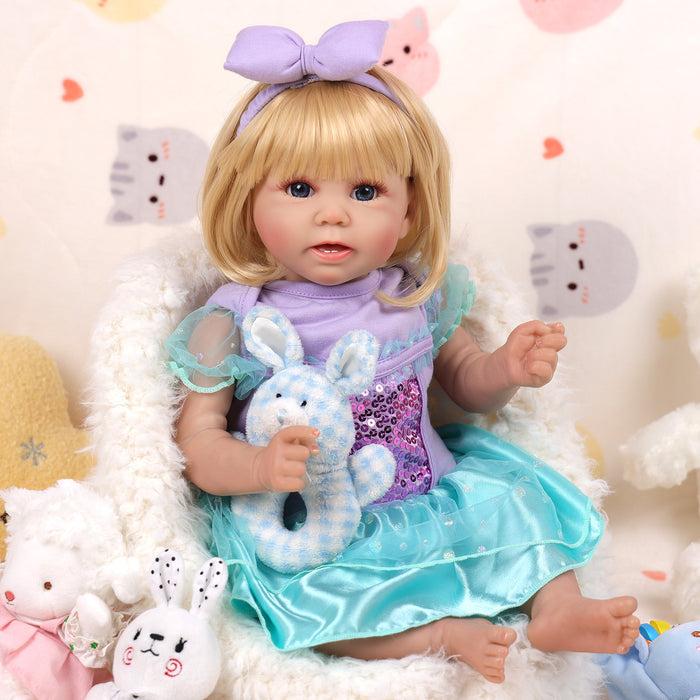Babeside Stella 20'' Realistic Reborn Baby Doll Purple&Green Suit Blue Eyes Baby Girl