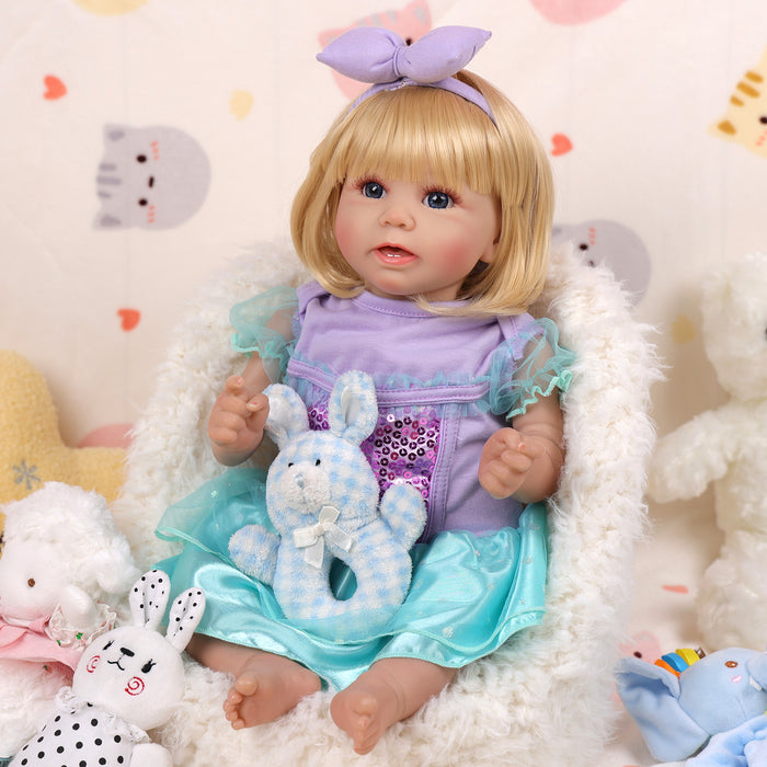 Babeside Stella 20'' Realistic Reborn Baby Doll Purple&Green Suit Blue Eyes Baby Girl