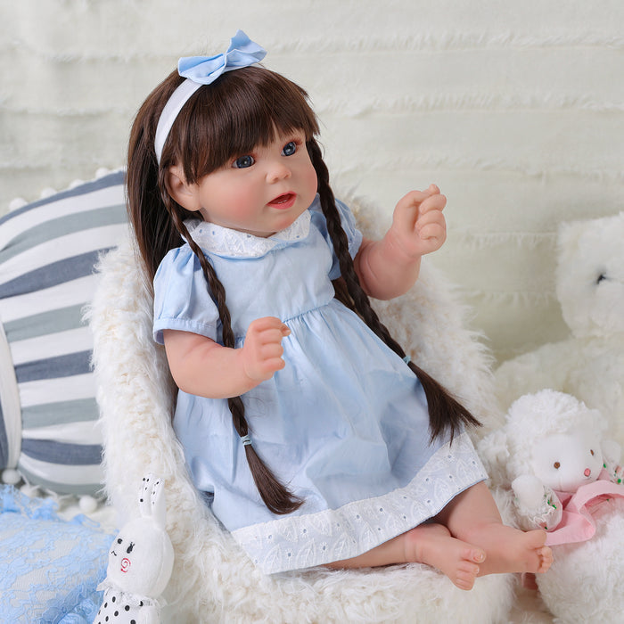 Babeside Stella 20'' Reborn Baby Dolls Girl Awake Realistic Beautiful Blue Eyes Blue Dress
