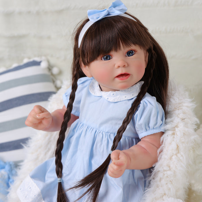 Babeside Stella 20'' Reborn Baby Dolls Girl Awake Realistic Beautiful Blue Eyes Blue Dress