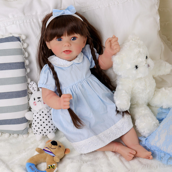 Babeside Stella 20'' Reborn Baby Dolls Girl Awake Realistic Beautiful Blue Eyes Blue Dress