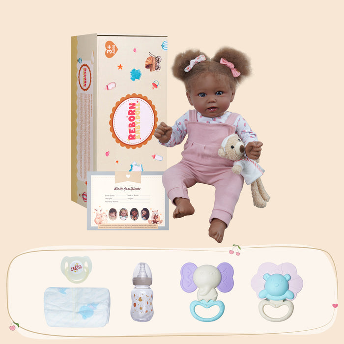 Babeside Stella 20'' The Pink Romper African American Princess with Heartbeat Coos and Breath