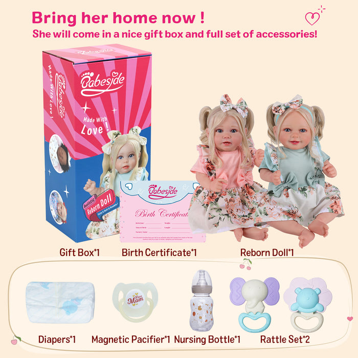Babeside Stella & Doreen 20'' Realistic Reborn Baby Girl Doll Twins Beautiful Floral Dress