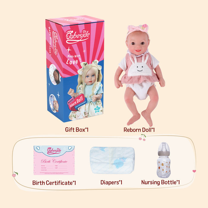Babeside Sunny 12'' Full Silicone Reborn Baby Doll Lifelike Girl Awake Lovely Rabbit