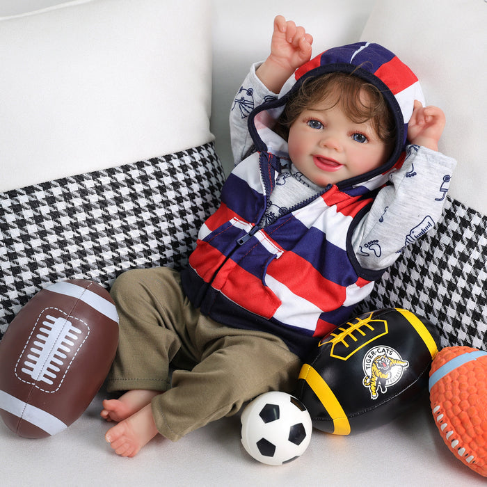 Babeside Sunny 17'' Reborn Baby Doll Adorable Boy Short Brown Hair Baseball Girl Lovely Sport Style Awake Smiling Sweet