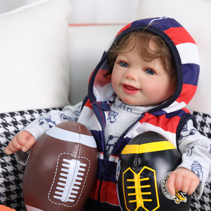Babeside Sunny 17'' Reborn Baby Doll Adorable Boy Short Brown Hair Baseball Girl Lovely Sport Style Awake Smiling Sweet