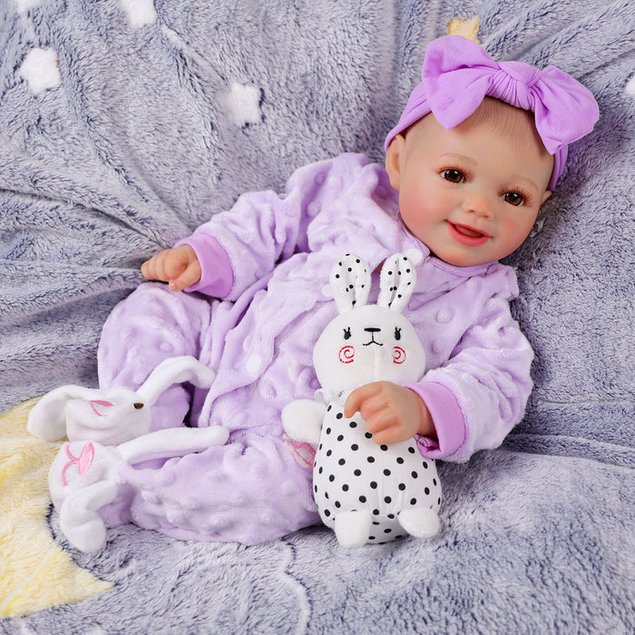 Babeside Sunny 17'' Reborn Baby Doll Adorable Brown Eyes Purple Crawl Suit Girl