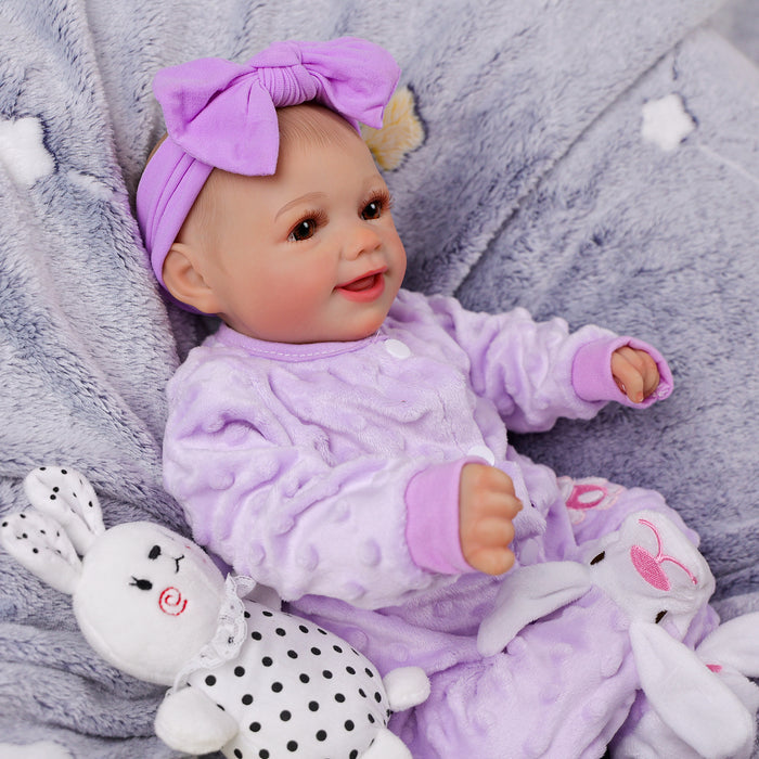 Babeside Sunny 17'' Reborn Baby Doll Adorable Brown Eyes Purple Crawl Suit Girl