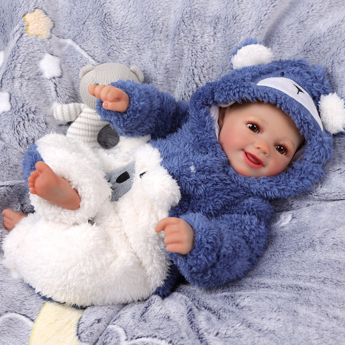 Babeside Sunny 17'' Reborn Baby Doll Brown Eyes Awake Smiling Girl - Blue Style