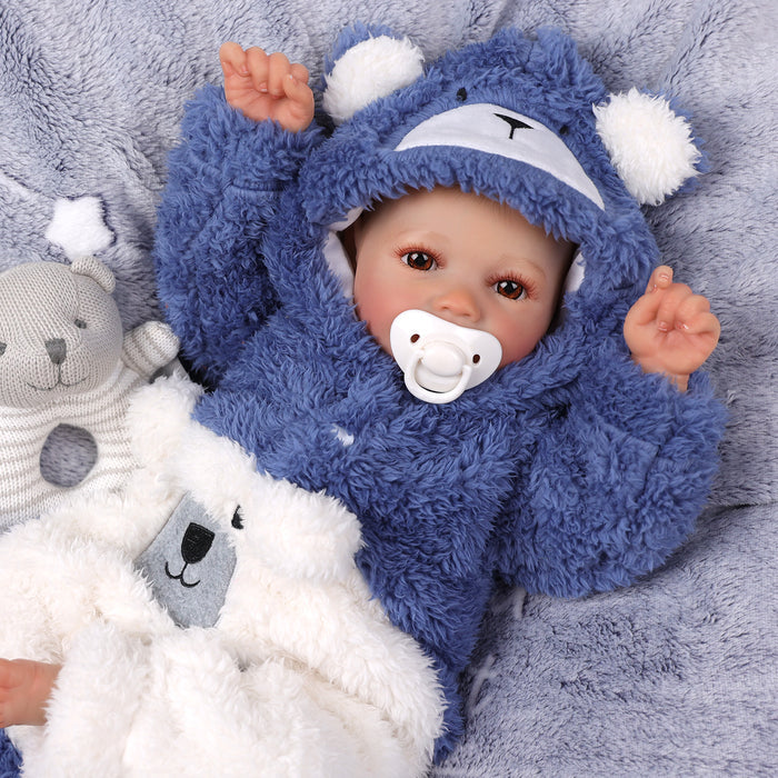 Babeside Sunny 17'' Reborn Baby Doll Brown Eyes Awake Smiling Girl - Blue Style