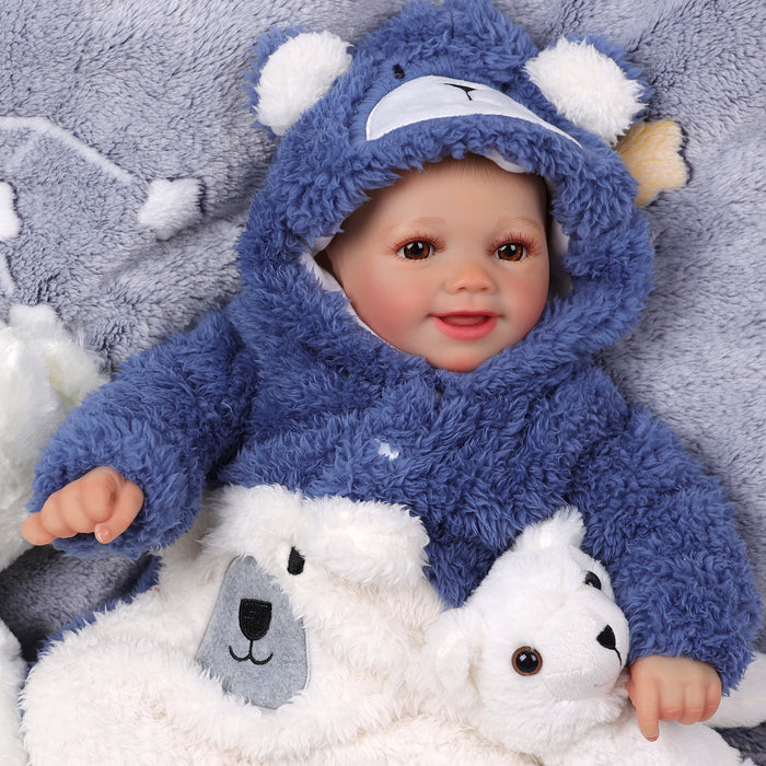 Babeside Sunny 17'' Reborn Baby Doll Brown Eyes Awake Smiling Girl - Blue Style