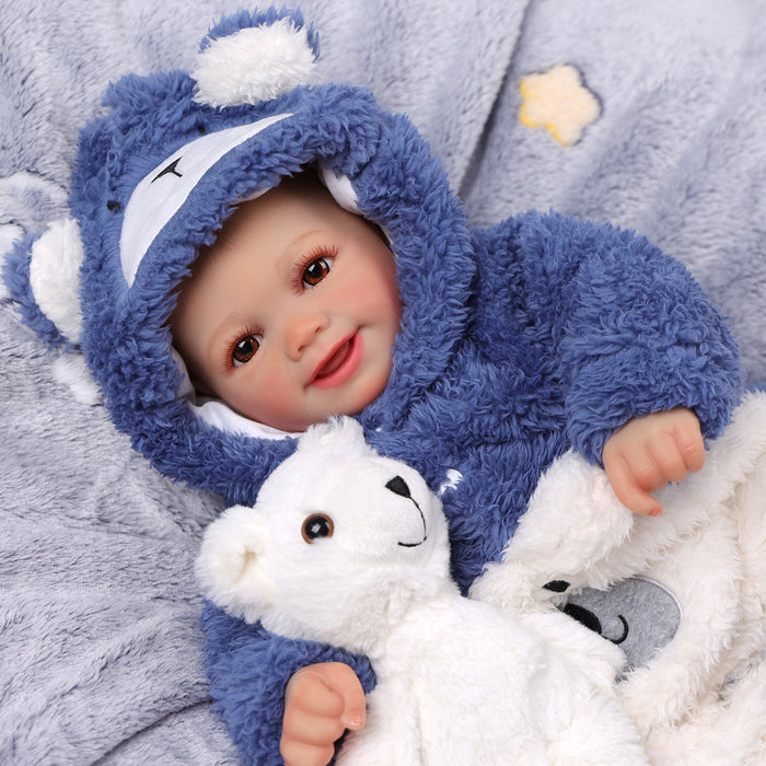 Babeside Sunny 17'' Reborn Baby Doll Brown Eyes Awake Smiling Girl - Blue Style