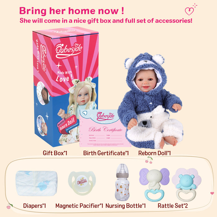 Babeside Sunny 17'' Reborn Baby Doll Brown Eyes Awake Smiling Girl - Blue Style