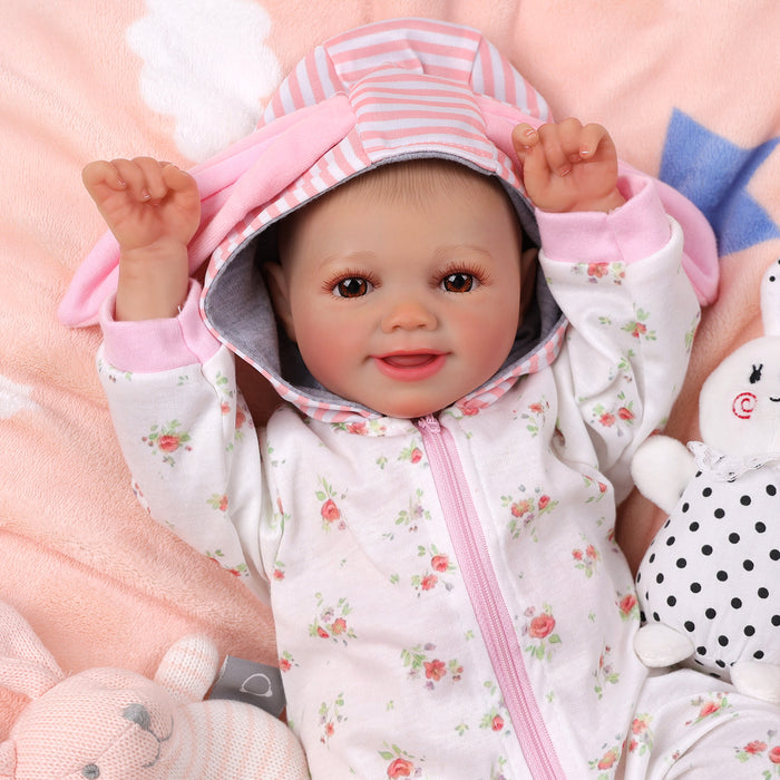 Babeside Sunny 17'' Reborn Baby Doll Brown Eyes Awake Smiling Girl