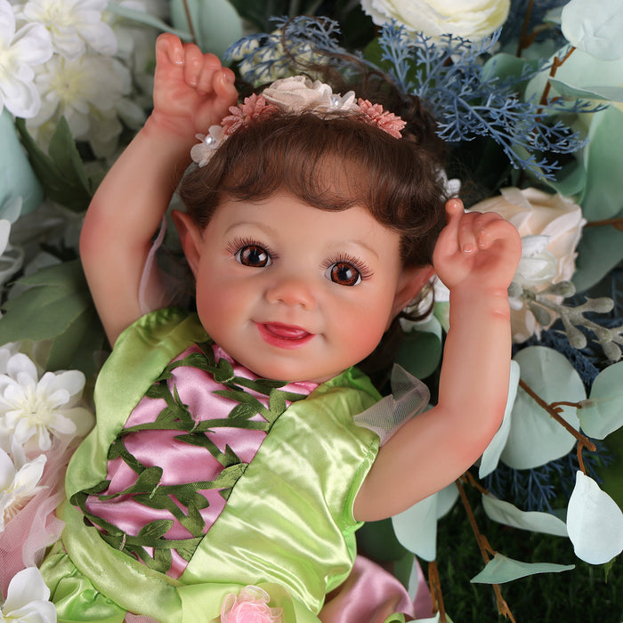 Babeside Sunny 17'' Reborn Baby Doll Girl Brown Eyes Soft And Lovely Flower Fairy Green (Pre-Order, Ship Date: About March 10)