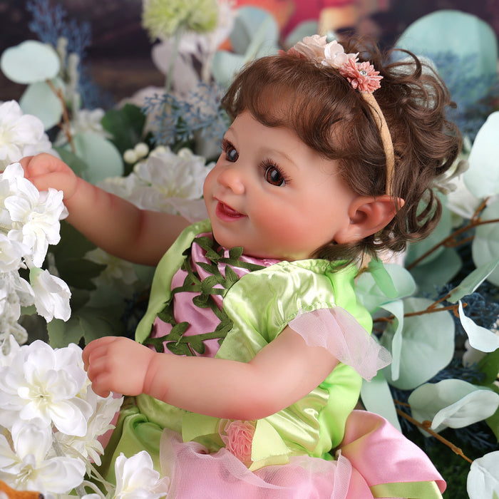 Babeside Sunny 17'' Reborn Baby Doll Girl Brown Eyes Soft And Lovely Flower Fairy Green (Pre-Order, Ship Date: About March 10)
