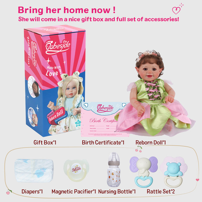 Babeside Sunny 17'' Reborn Baby Doll Girl Brown Eyes Soft And Lovely Flower Fairy Green (Pre-Order, Ship Date: About March 10)