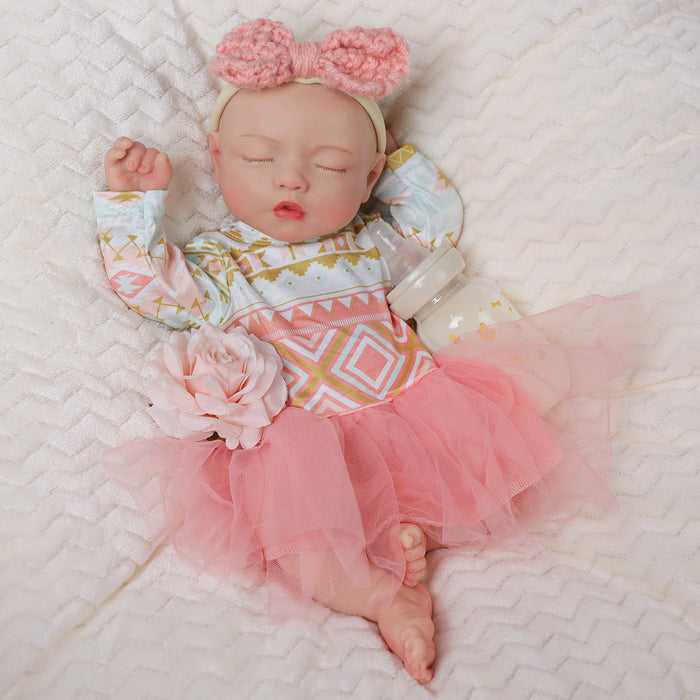 Babeside Suzy 16" Full Silicone Reborn Baby Girl Lifelike Sleeping with Chequeen Skirt