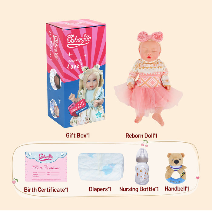 Babeside Suzy 16" Full Silicone Reborn Baby Girl Lifelike Sleeping with Chequeen Skirt