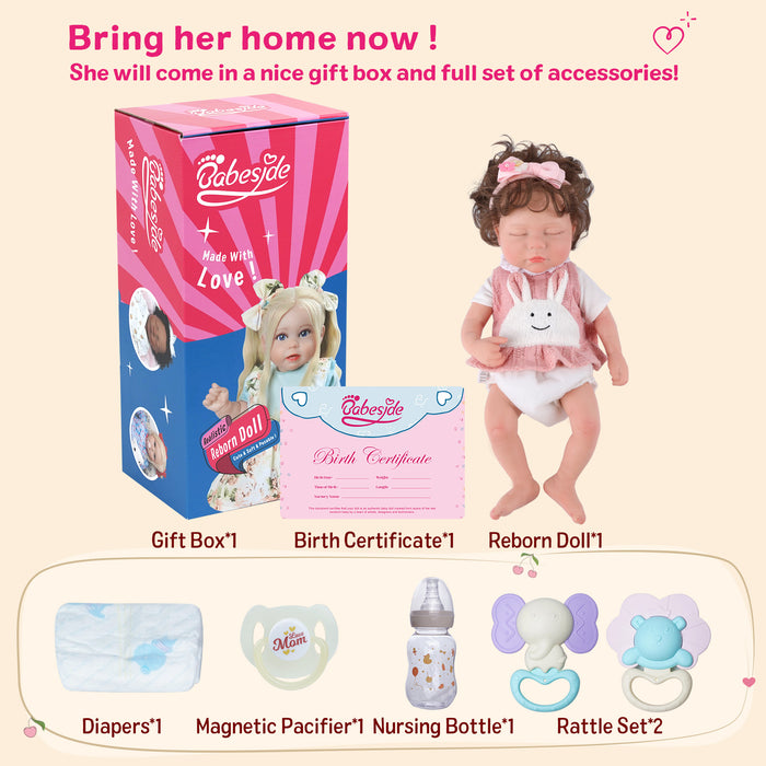 Babeside Thea 12'' Full Silicone Lifelike Reborn Baby Adorable Girl Dolls Pink Bunny Rabbit