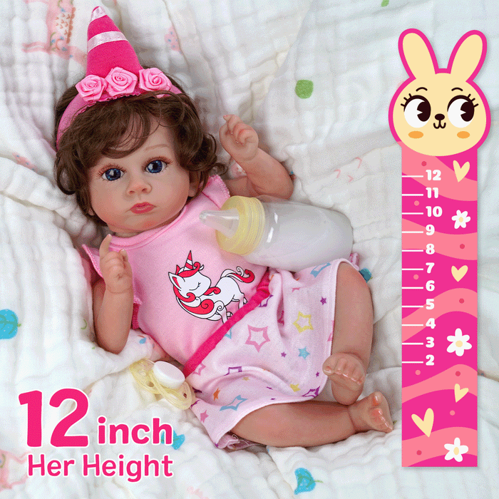 Babeside Trayn 12" Reborn Baby Doll Infant Lovely Awake Girl Pink Unicorn