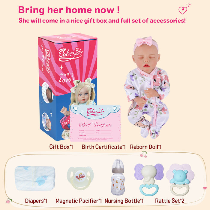 Babeside Twinnie 15" Reborn Baby Doll Lifelike Girl Sleeping Infant Lovely Beautiful Flowers
