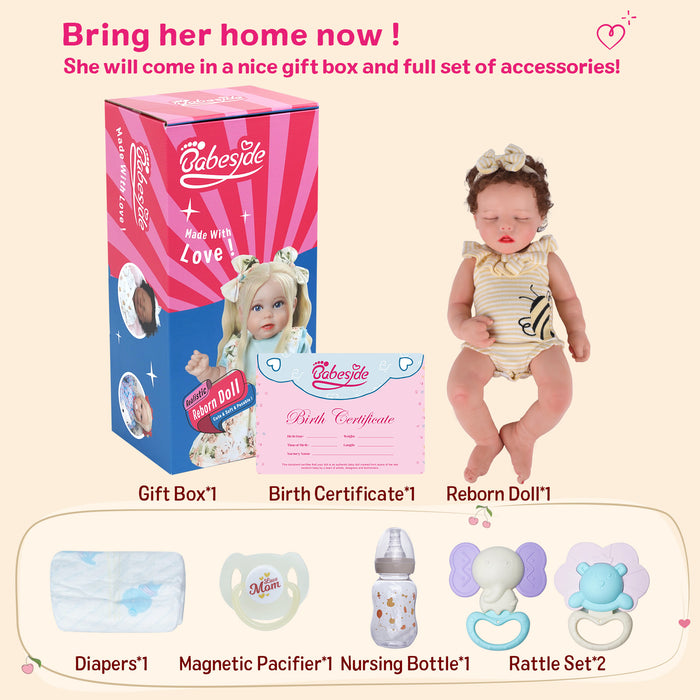 Babeside Twinnie 16" Full Silicone Reborn Baby Doll Girl Sleeping Cute Bee