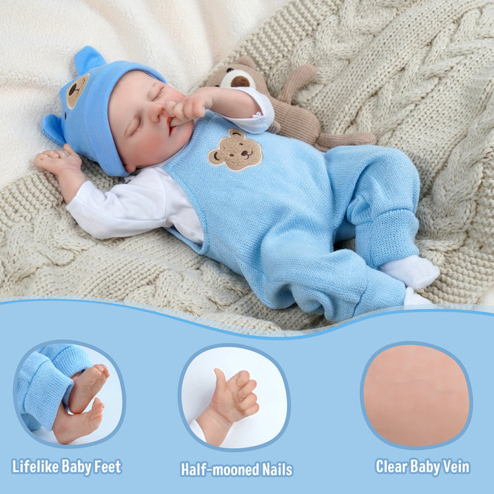 Babeside Twinnie 17" Realistic Reborn Baby Doll Cute Girl Asleep Blue Bear