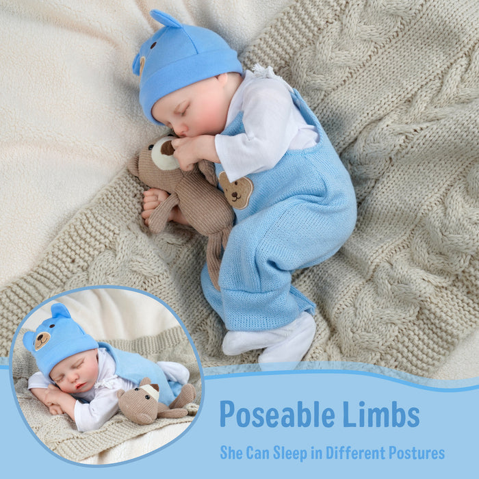 Babeside Twinnie 17" Realistic Reborn Baby Doll Cute Girl Asleep Blue Bear