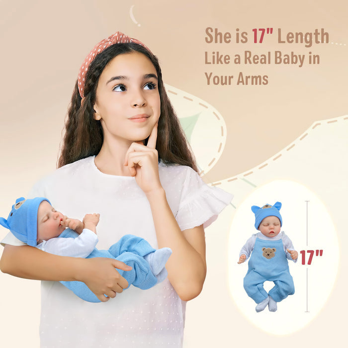 Babeside Twinnie 17" Realistic Reborn Baby Doll Cute Girl Asleep Blue Bear