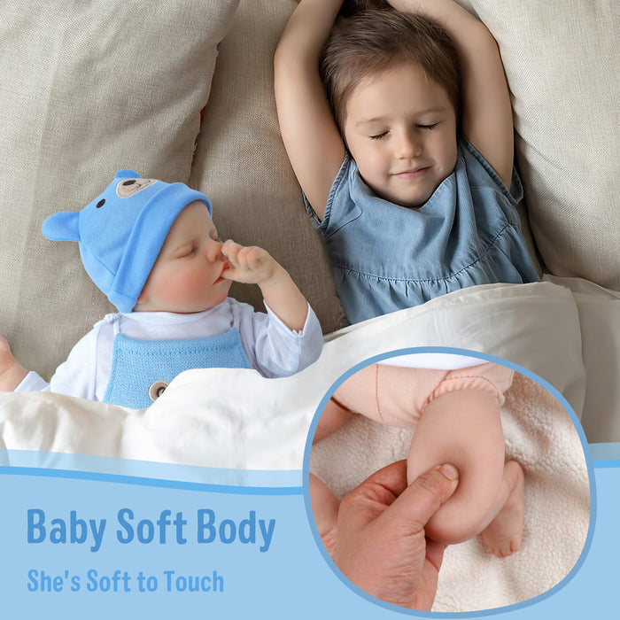 Babeside Twinnie 17" Realistic Reborn Baby Doll Cute Girl Asleep Blue Bear