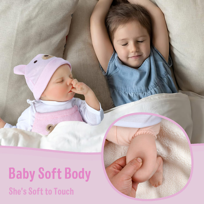Babeside Twinnie 17" Realistic Reborn Baby Doll Cute Girl Asleep Pink Bear