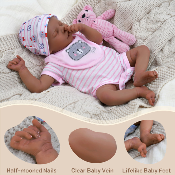 Babeside Twinnie 17'' Reborn Baby Doll Adorable African American Lifelike Sleeping Girl Pink