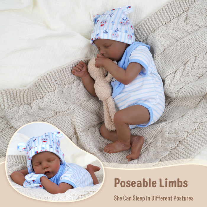 Babeside Twinnie 17'' Reborn Baby Doll Adorable African American Lifelike Sleeping Girl Blue