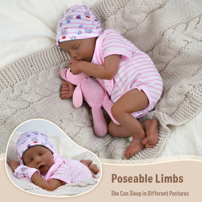 Babeside Twinnie 17'' Reborn Baby Doll Adorable African American Lifelike Sleeping Girl Pink