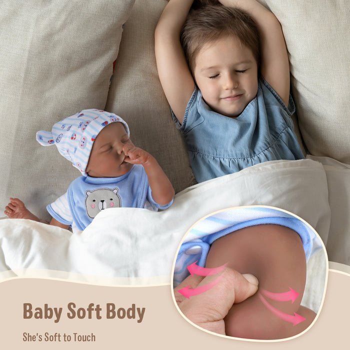 Babeside Twinnie 17'' Reborn Baby Doll Adorable African American Lifelike Sleeping Girl Blue