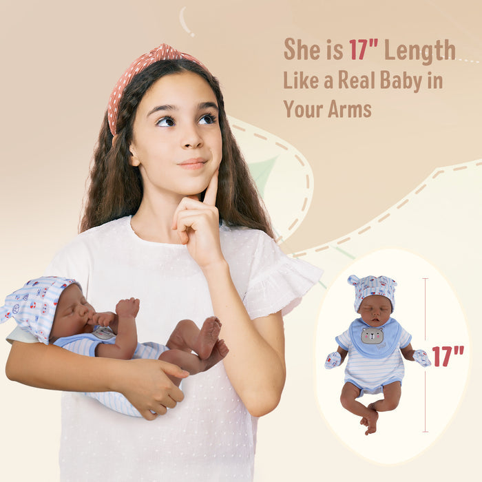 Babeside Twinnie 17'' Reborn Baby Doll Adorable African American Lifelike Sleeping Girl Blue