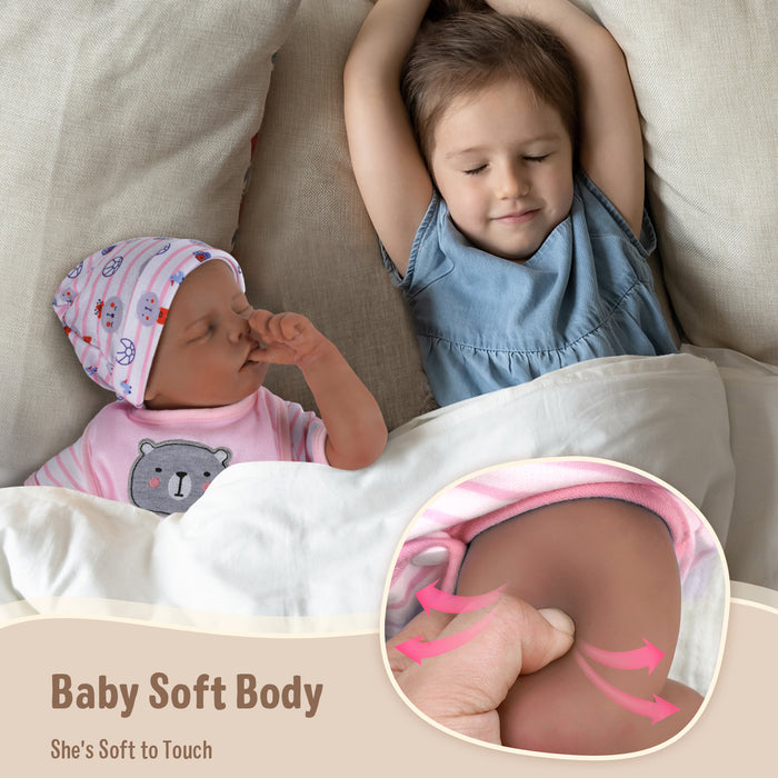 Babeside Twinnie 17'' Reborn Baby Doll Adorable African American Lifelike Sleeping Girl Pink