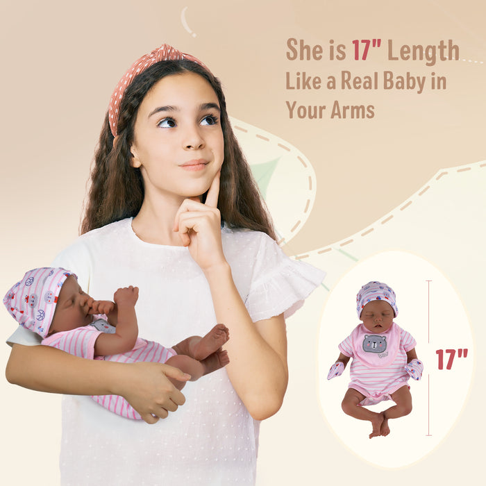Babeside Twinnie 17'' Reborn Baby Doll Adorable African American Lifelike Sleeping Girl Pink