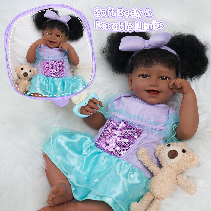 Babeside Una 20'' Realistic Reborn Baby Doll Girl African American Awake Lovely Sweet Smile With Heartbeat Coos And Breath