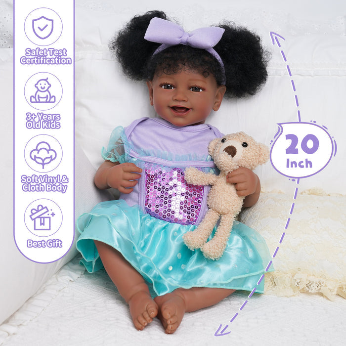Babeside Una 20'' Realistic Reborn Baby Doll Girl African American Awake Lovely Sweet Smile With Heartbeat Coos And Breath