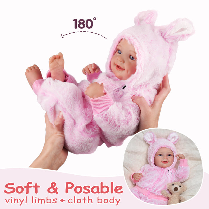 Babeside Wendy 20'' Realistic Reborn Baby Doll Girl Awake Winter Lovely And Soft Pink Bunny With Heartbeat Coos And Breath