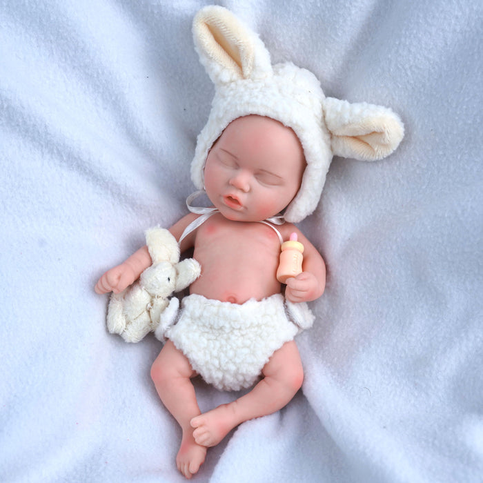 Babeside Yuta 8'' Full Silicone Reborn Baby Doll Boy Asleep Cute White Bunny