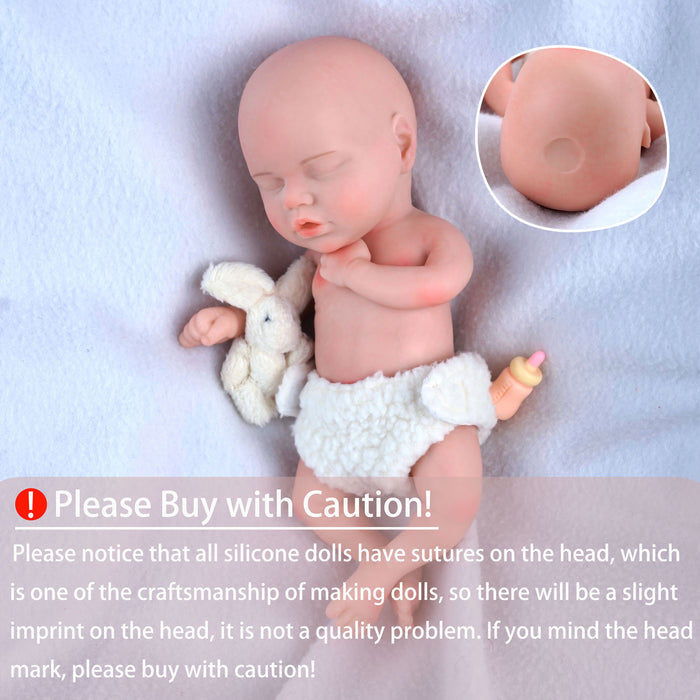 Babeside Yuta 8'' Full Silicone Reborn Baby Doll Boy Asleep Cute White Bunny