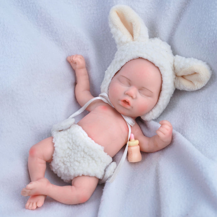 Babeside Yuta 8'' Full Silicone Reborn Baby Doll Boy Asleep Cute White Bunny