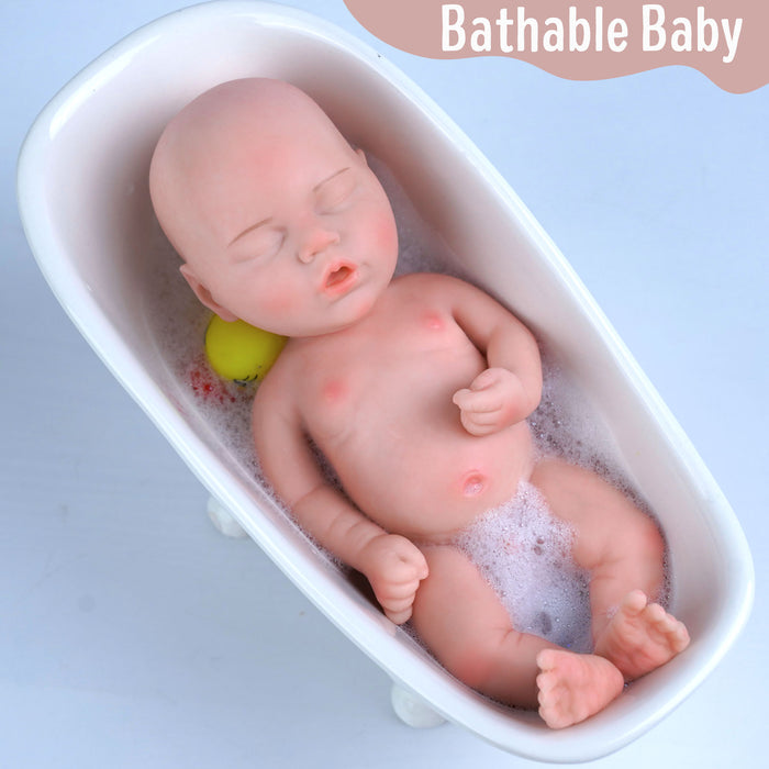 Babeside Yuta 8'' Full Silicone Reborn Baby Doll Boy Asleep Cute White Bunny